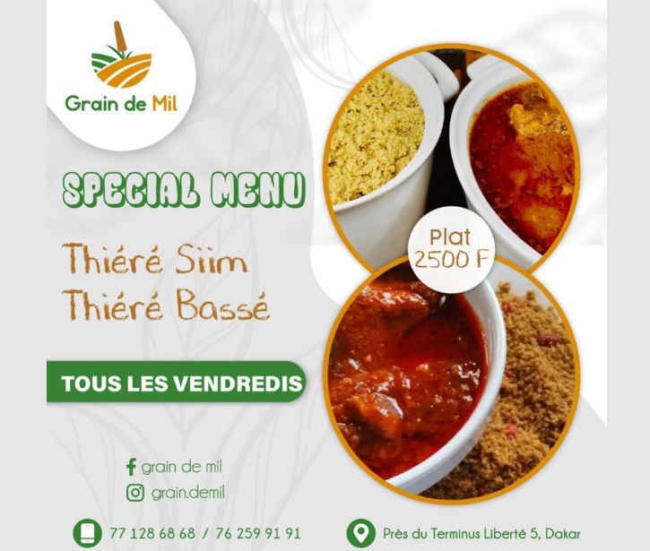 Menu spécial thiéré, Restaurant Grain de mil, Sénégal,  