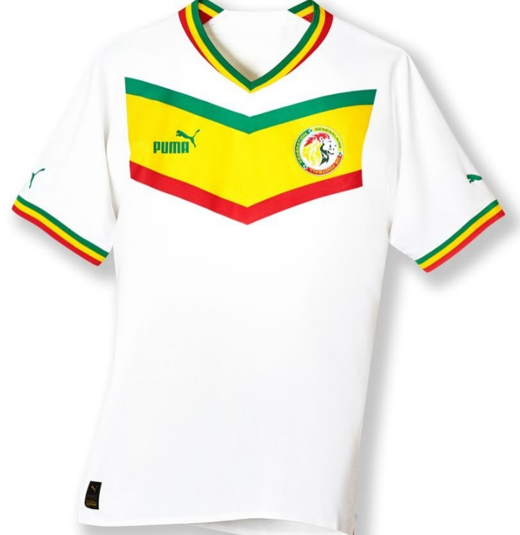 Maillot de l'équipe de football du Sénégal signé Puma disponible à la vente pour la coupe du monde au Qatar 2022