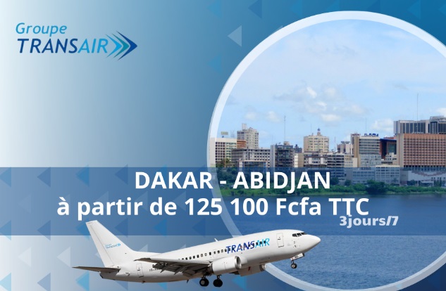 Vol Dakar-Abidjan via Transair tarif à partir de 125 100 francs CFA