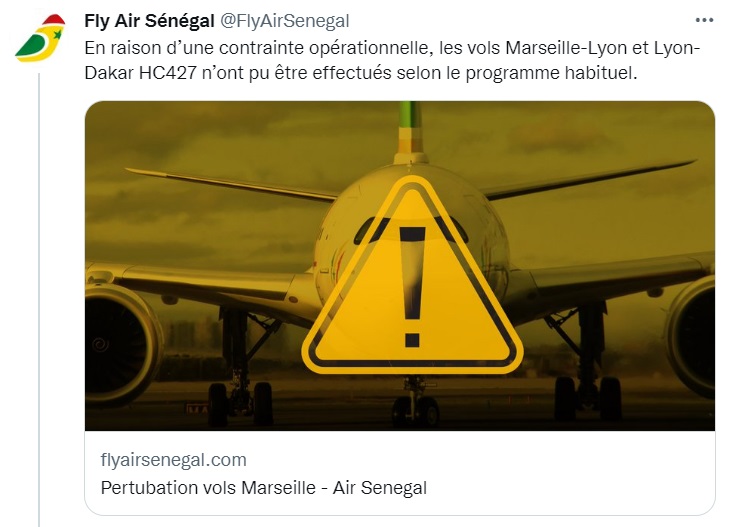 Problèmes opérationnels sur le vol Lyon-Dakar de la compagnie Air Sénégal